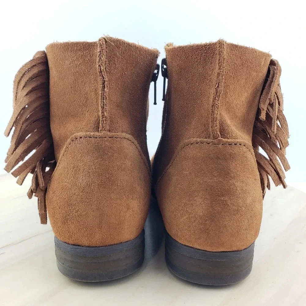 Minnetonka Fringe Boots Size 6 Tan Brown Suede Moccasins Ankle Booties Western - Picture 3 of 11